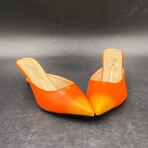 S FOWT orange leather pointy toe kitten low heels slippers pumps mules shoes